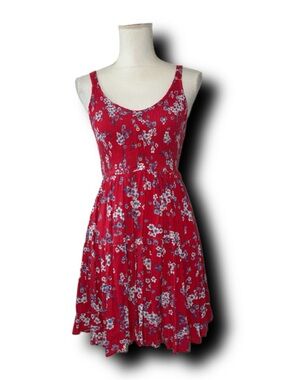 Japna Boho Red Floral Sleeveless Skater Style Mini Dress